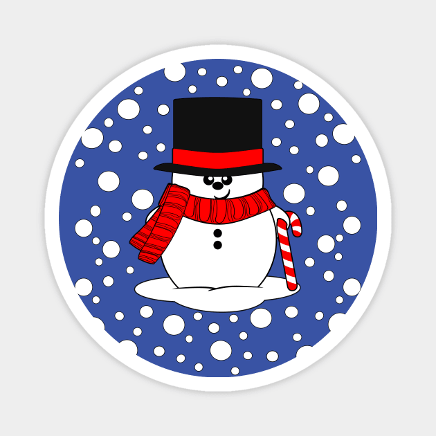 Cute Snowman with Top Hat and Candy Cane Magnet by Krimbles